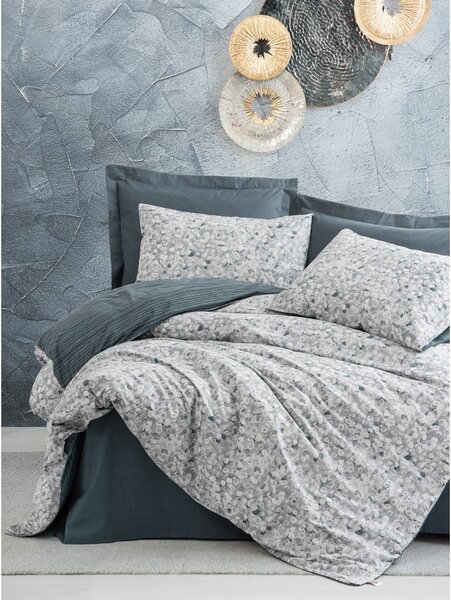 Prodloužené bílo-šedé povlečení na dvoulůžko z bavlny Renforcé 260x220 cm Molly – Mijolnir