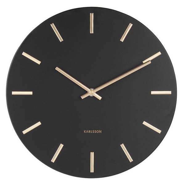 KARLSSON Nástěnné hodiny Charm Steel černá, zlatá ø 30 cm x 3,5 cm