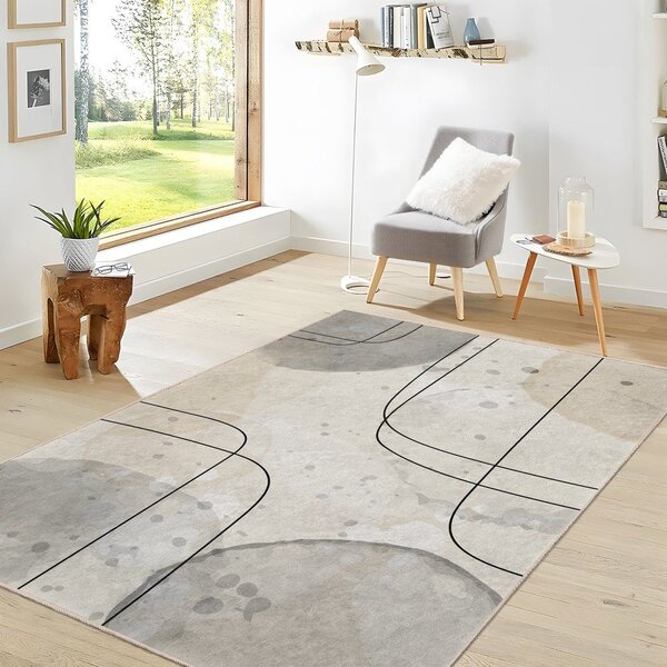 Šedo-krémový pratelný běhoun 80x200 cm Simple Lines – Mila Home