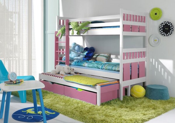 Meblobed Poschoďová postel Max - pro 3 děti Velikost spací plochy: 180x80, Barva dílů: buk, Barva konstrukce: olše