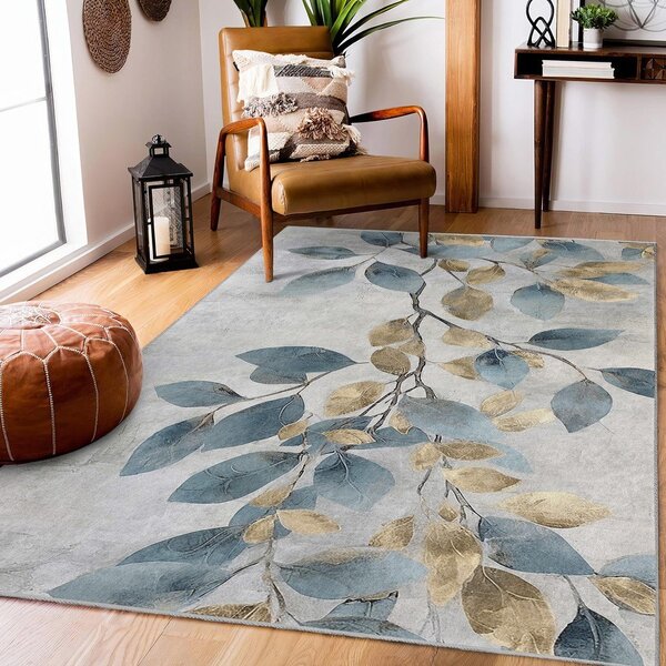 Pratelný běhoun ve světle modré a zlaté barvě 80x200 cm Golden Leaves – Mila Home