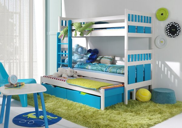 Meblobed Poschoďová postel Max - pro 3 děti Velikost spací plochy: 180x80, Barva dílů: buk, Barva konstrukce: olše