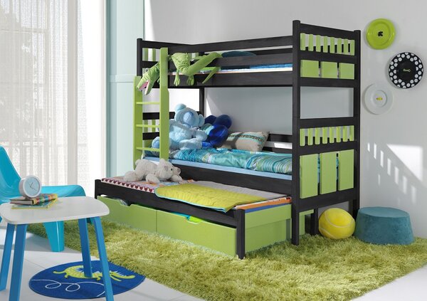 Meblobed Poschoďová postel Max - pro 3 děti Velikost spací plochy: 180x80, Barva dílů: buk, Barva konstrukce: olše
