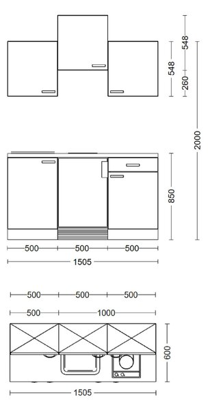 MINIKUCHYNĚ LUCCA 150,5 150,5 cm FlexWell - Online Only kuchyňské linky, Online Only