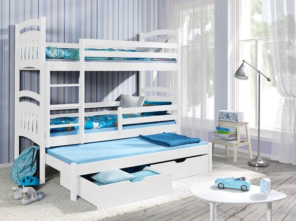 Meblobed Poschoďová postel Herold - pro 3 děti Velikost spací plochy: 180x80, Barva dílů: přírodní, Barva konstrukce: bílá akryl