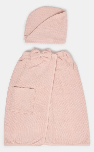 Sinsay - Bavlněná ručníková sada: turban a zábal na tělo - pastelová růžová