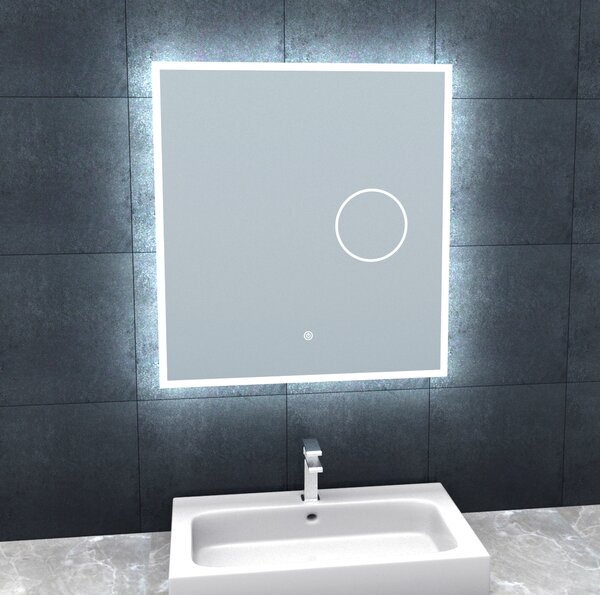 Zrcadlo s LED osvětlením, kosmetickým zrcátkem 5 x zoom, 600x650x30 mm, nastavitelná teplota barvy světla