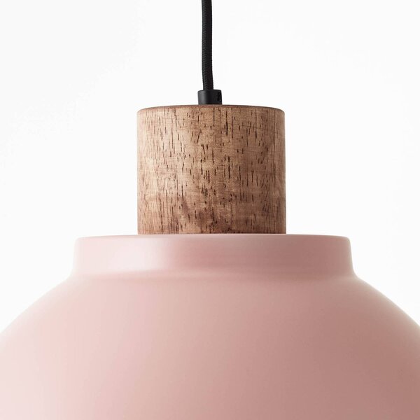 Závěsné světlo Erena s dřevěným detailem, růžová