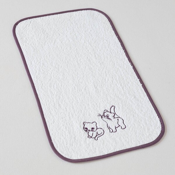 Dětský ručník Veba LOTA bílá s výšivkou Kočičky tmavá fialová lemovka Velikost: 30x50 cm