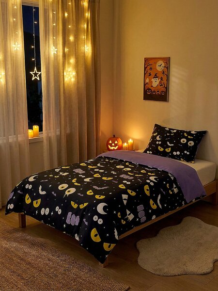 Sinsay - Sada ložního prádla s halloweenským motivem - černá