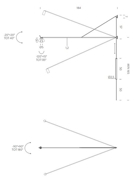 Nemo Swan, černá nástěnná lampa se stmívačem, 15W LED 2700K, délka 184cm