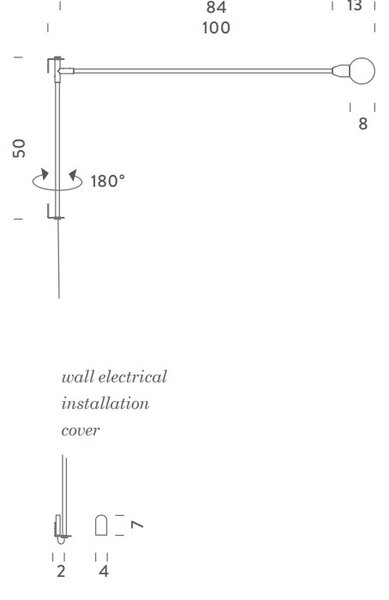 Nemo Mini Potence Pivotance, červená designová nástěnná lampa s vypínačem, 4W G9, délka 100cm