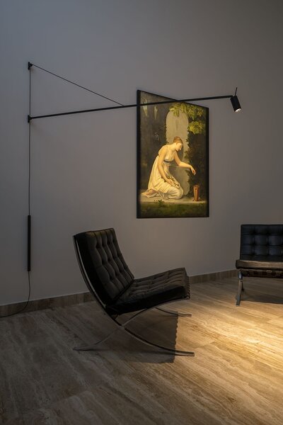 Nemo Swan, černá nástěnná lampa se stmívačem, 15W LED 2700K, délka 184cm
