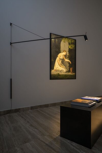Nemo Swan, černá nástěnná lampa se stmívačem, 15W LED 2700K, délka 184cm