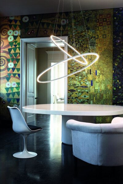 Nemo Ellisse Pendant Double, černé oválné závěsné svítidlo, 85W LED 2700K, 135x70cm