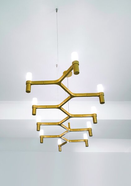 Nemo Crown Plana Linea, matně zlatý závěsný lustr, 10x25W G9, 168x57cm, výška 16cm