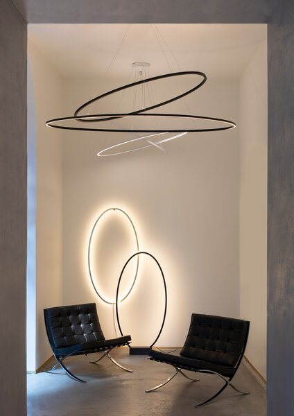 Nemo Ellisse Pendant Double, černé oválné závěsné svítidlo, 85W LED 2700K, 135x70cm