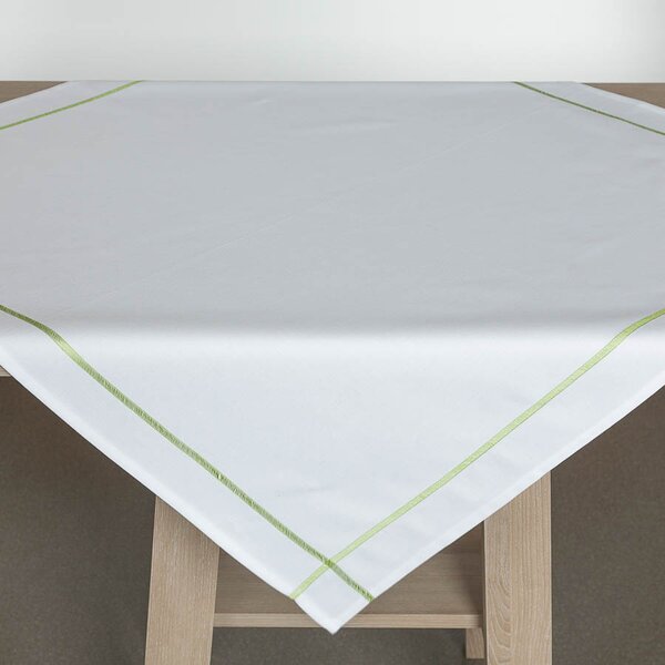 Ubrus Veba GARBO bavlněný satén bílá s ozdobným zeleným šitím s nešpinivou úpravou Velikost: 40x140 cm