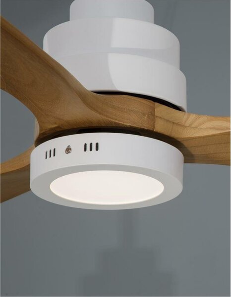 NOVA LUCE stropní ventilátor se světlem NATURE matná bílá ocel a sklo dubové dřevo 5 rychlostí 25W LED 9952314
