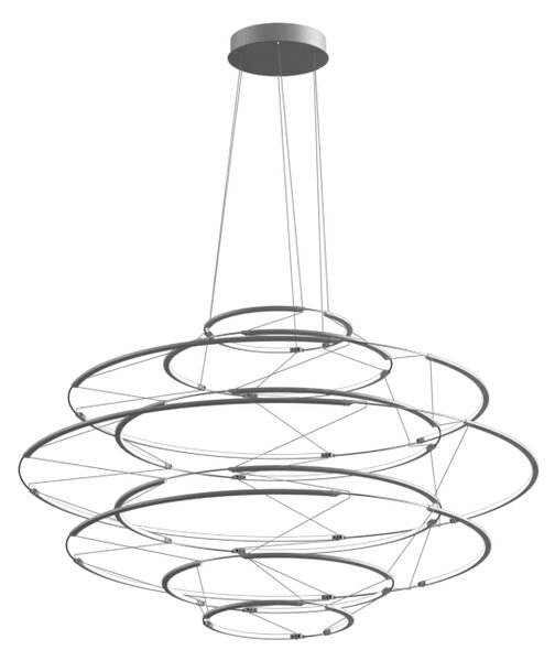 Nemo Drop 9, stříbrné závěsné svítidlo, 90W LED 2700K stmívatelné, průměr 110cm