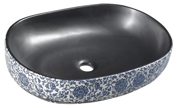 Sapho, PRIORI keramické umyvadlo, 60x13, 5x40 cm, barva černá s modrou malbou, PI026