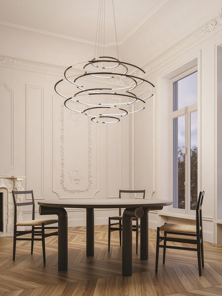 Nemo Drop 9, černé závěsné svítidlo, 90W LED 2700K stmívatelné, průměr 110cm