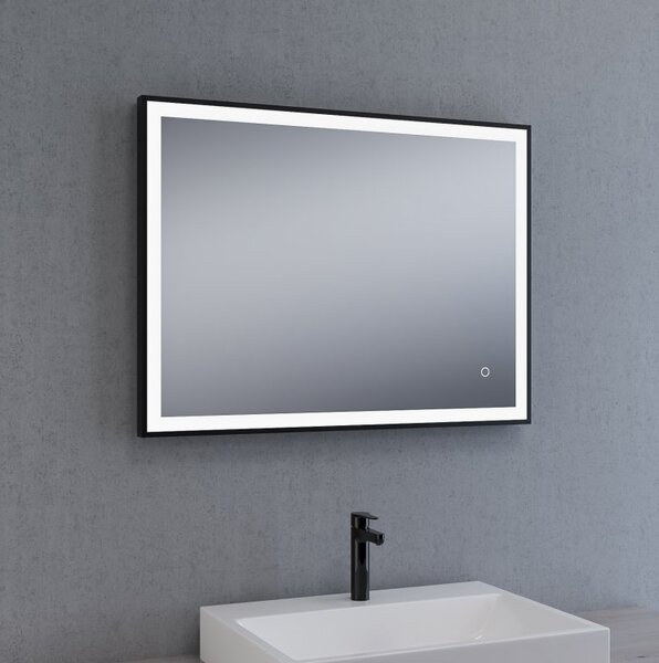 Zrcadlo s černým rámem a LED osvětlením, 800 x 600 mm, nastavitelná teplota barvy světla