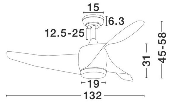 NOVA LUCE stropní ventilátor se světlem BREEZE tělo z oceli matná černá a sklo 3ABS dřevěné listy LED 18W 3000K 5267611