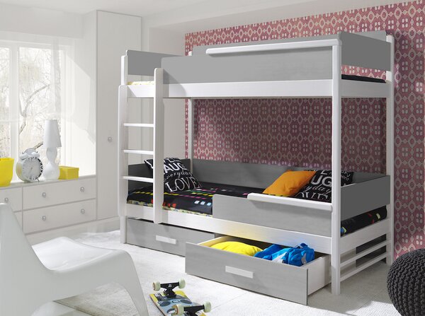 Meblobed Poschoďová postel Tres - masiv - komplet Velikost spací plochy: 180x80, Barva dřeva: přírodní, Barva desky: dub zlatý