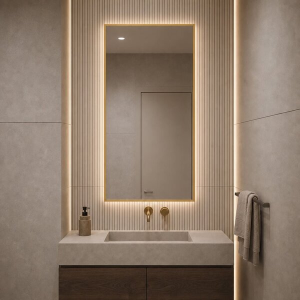 Baltica Design Aluma zrcadlo 60x80 cm obdélníkový s osvětlením zlatá 5904107934273