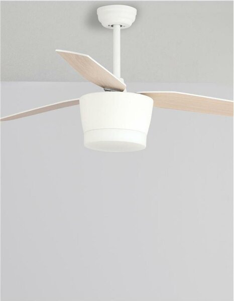 NOVA LUCE stropní ventilátor se světlem MONSOON tělo z oceli matná bílá a sklo 3ABS dřevěné listy LED 18W 3000K 5260261