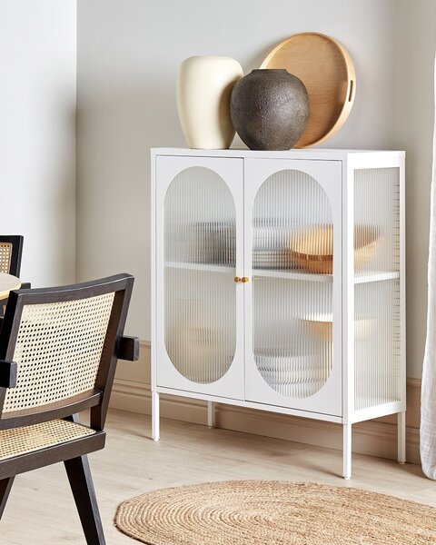 Prosklená komoda SARRE Kov 90 cm Bílá