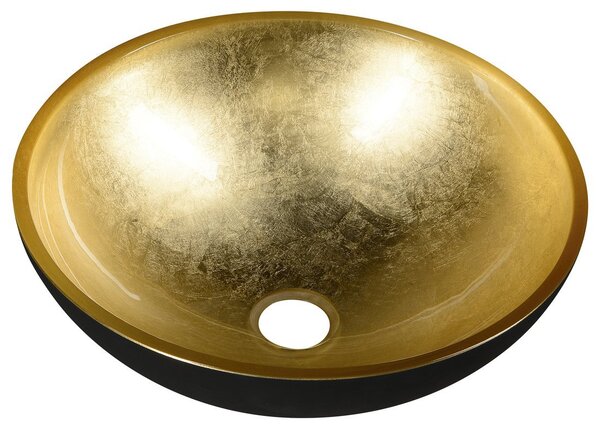 Sapho MURANO BLACK-GOLD skleněné umyvadlo na desku, průměr 40cm, černá/zlatá, AL5318-77