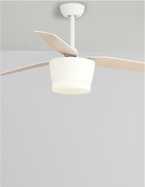 NOVA LUCE stropní ventilátor se světlem MONSOON tělo z oceli matná bílá a sklo 3ABS dřevěné listy LED 18W 3000K 5260261