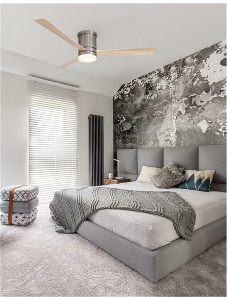NOVA LUCE stropní ventilátor se světlem SATIN broušený nikl ocel a sklo dřevěné listy 5 rychlostí 35W LED 18W 3000K 9953016