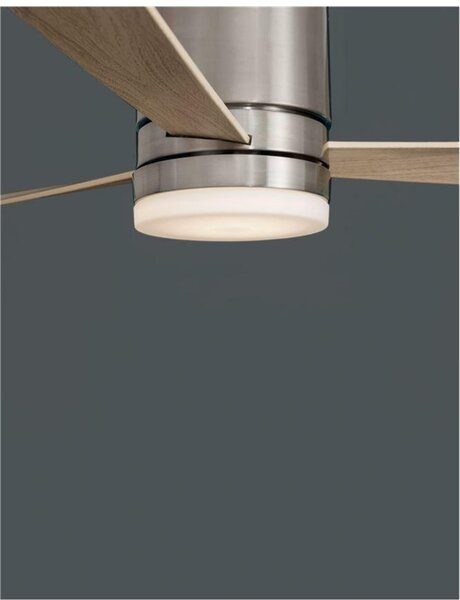NOVA LUCE stropní ventilátor se světlem SATIN broušený nikl ocel a sklo dřevěné listy 5 rychlostí 35W LED 18W 3000K 9953016