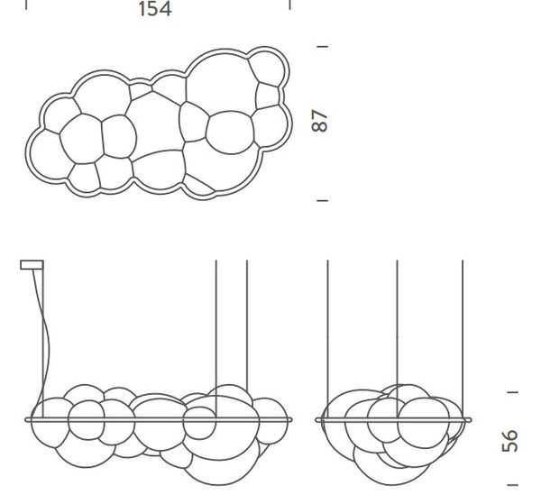 Nemo Nuvola, závěsné svítidlo, 132W LED 2700K, 154x87cm