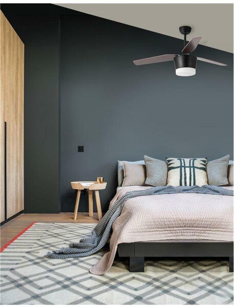 NOVA LUCE stropní ventilátor se světlem MONSOON tělo z oceli matná černá a sklo 3ABS dřevěné listy LED 18W 3000K 5260251