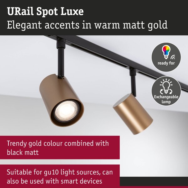Paulmann 94917 Luxe, spot pro Urail system, max. 1x10W GU10, matná černá/matná zlatá