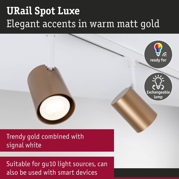 Paulmann 94916 Luxe, spot pro Urail system, max. 1x10W GU10, signální bílá/matná zlatá