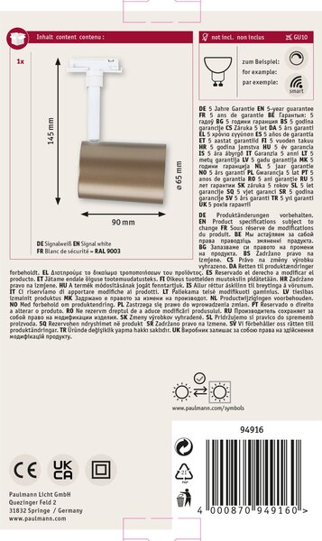 Paulmann 94916 Luxe, spot pro Urail system, max. 1x10W GU10, signální bílá/matná zlatá