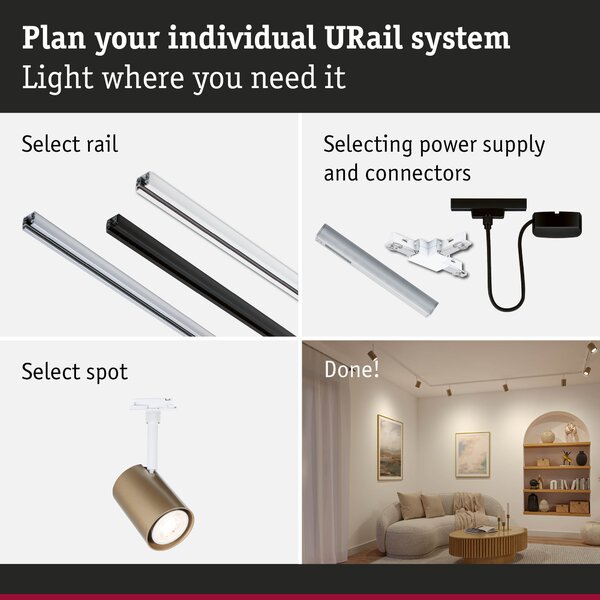 Paulmann 94916 Luxe, spot pro Urail system, max. 1x10W GU10, signální bílá/matná zlatá