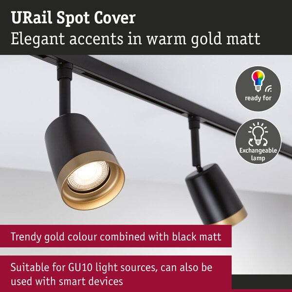 Paulmann 93137 Cover, spot pro Urail system, max. 1x10W GU10, matná černá/matná zlatá
