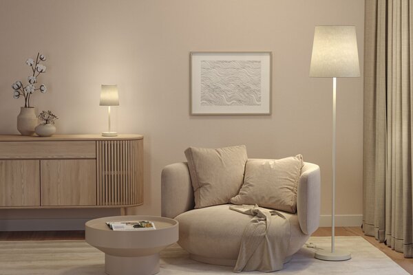 Paulmann 80102 Stellan, stolní lampička z kovu a krémové látky, 1x20W LED E27, výška 40cm