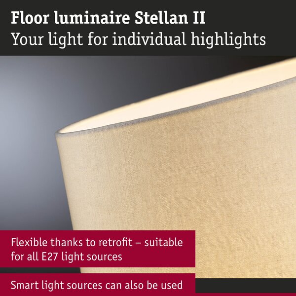 Paulmann 80103 Stellan, stojací lampa z kovu a krémové látky, 1x20W LED E27, výška 161cm