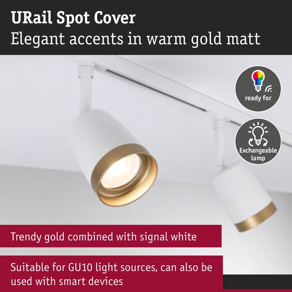 Paulmann 93136 Cover, spot pro Urail system, max. 1x10W GU10, signální bílá/matná zlatá