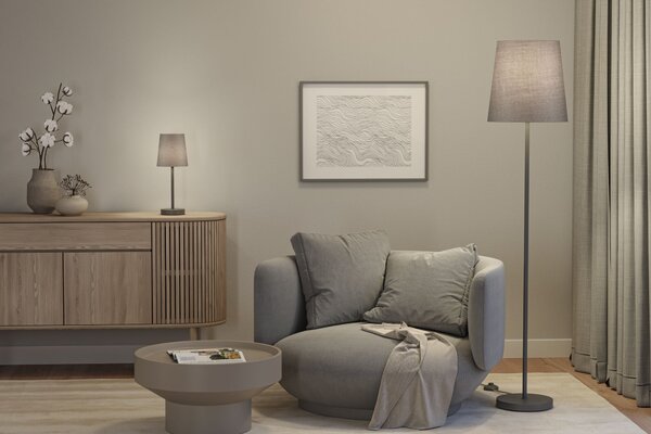Paulmann 80104 Stellan, stolní lampička z kovu a šedé látky, 1x20W LED E27, výška 40cm