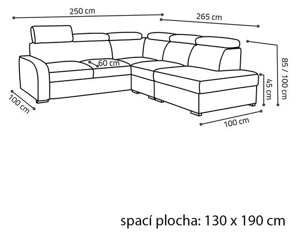 Sedací souprava OSLO L | 250x265 cm | rozkládací + 2x úložný prostor | polohovatelné záhlavníky | VÝBĚR TKANIN