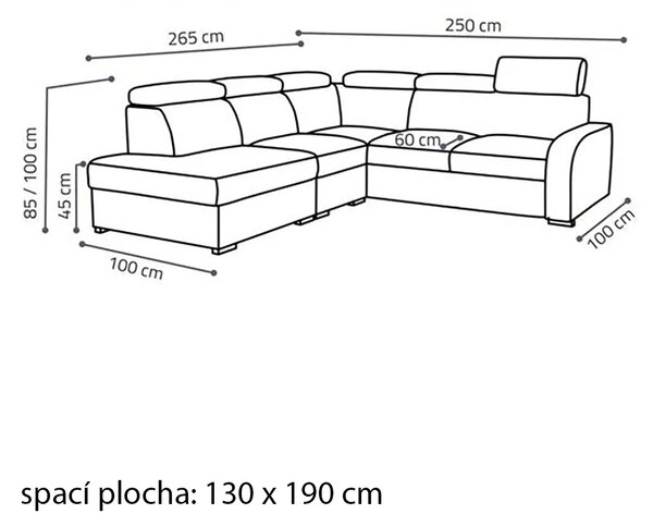 Sedací souprava OSLO L | 265x250 cm | rozkládací + 2x úložný prostor | polohovatelné záhlavníky | VÝBĚR TKANIN