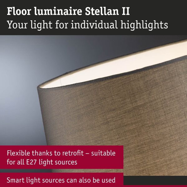 Paulmann 80105 Stellan, stojací lampa z kovu a šedé látky, 1x20W LED E27, výška 161cm